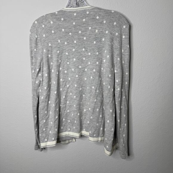 Talbots Petites Gray Polka Dot Cashmere Cotton Cardigan Twinset MP Read - Picture 2 of 8